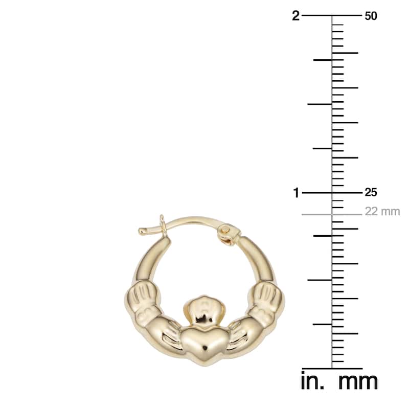 Fremada 14k Yellow Gold Claddagh Hoop Earrings