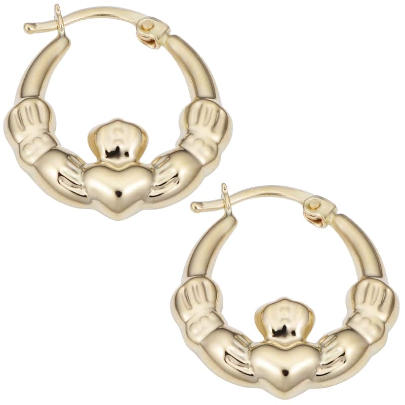 Fremada 14k Yellow Gold Claddagh Hoop Earrings