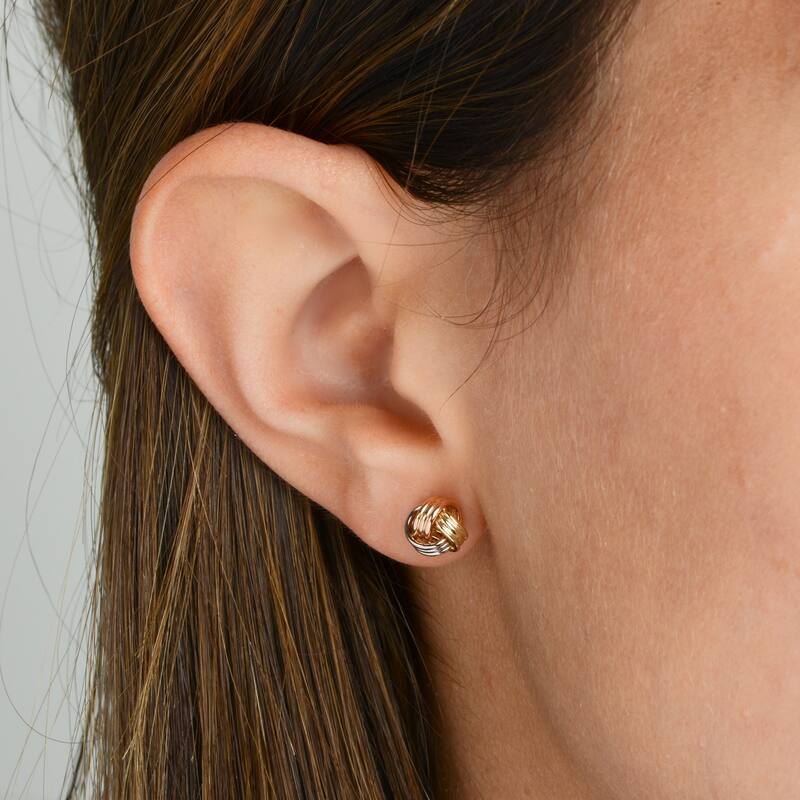 14k Tricolor Gold Love Knot Stud Earrings
