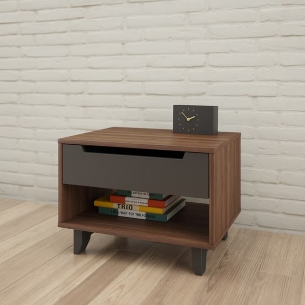 Shop Nexera Alibi 1 Drawer Nightstand Walnut And Charcoal Ships