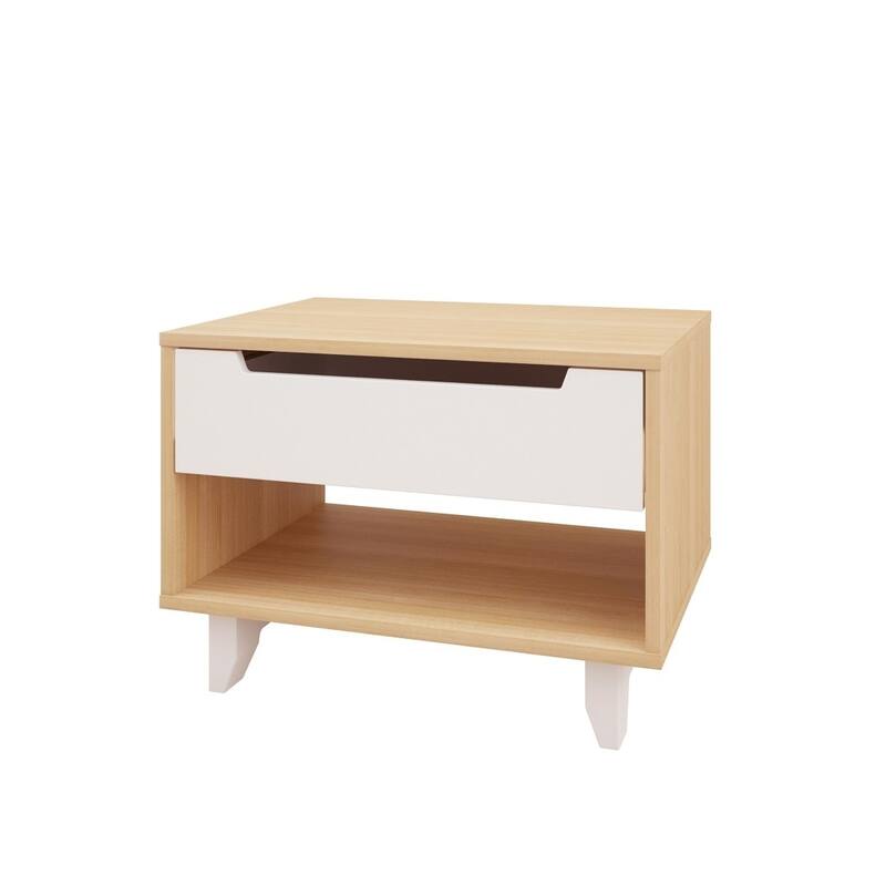 Nexera Nordik 1 Drawer Nightstand, White and Natural Maple