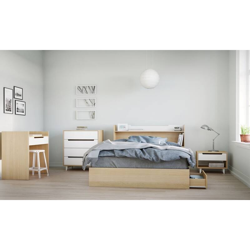 Nexera Nordik 1 Drawer Nightstand, White and Natural Maple