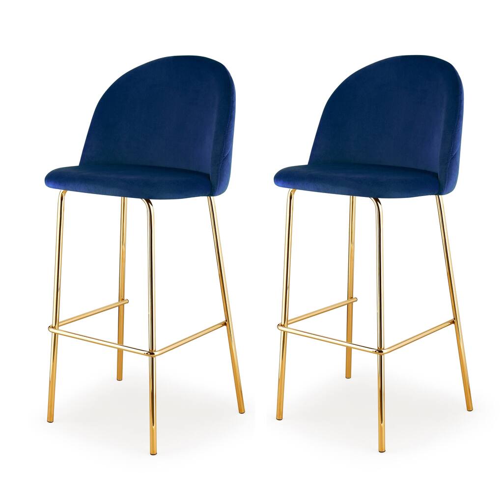 M61 Velvet Barstool, Gold Finish, Set of Two