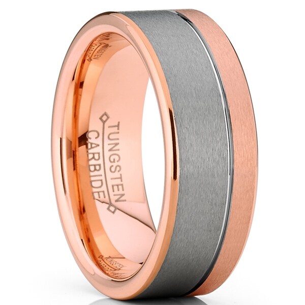 8mm Tungsten Carbide Dome Duo Grooved Satin Ring Tungsten Wedding Band Size 7 to 13