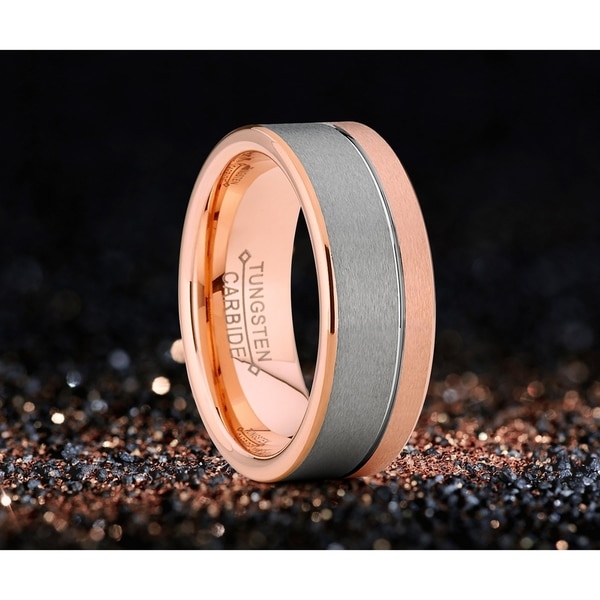 8mm Tungsten Carbide Dome Duo Grooved Satin Ring Tungsten Wedding Band Size 7 to 13