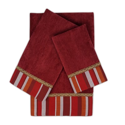 Sherry Kline Causeway Red 3-piece Embellished Towel Set