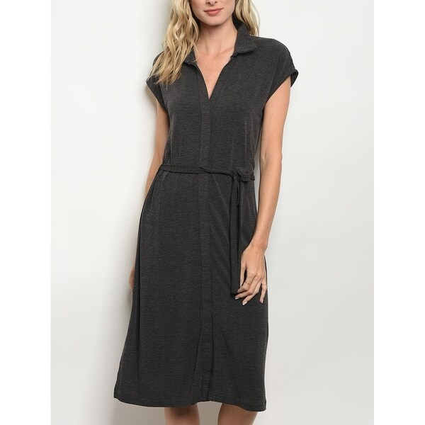 JED Women's Knee Length Collared Charcoal Knit Dress Overstock 22676727