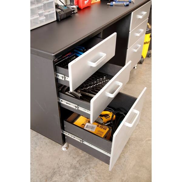 Shop Tuff Stor Model 24210k Grey Vinyl 71 Inch Wide Workbench With 6 Sturdy Drawers And 2 Overhead Cabinets Overstock 22676786