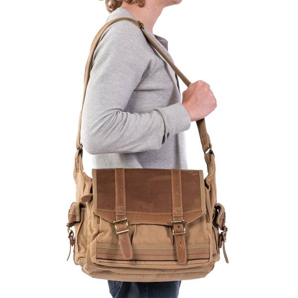 TSD Brand Turtle Ridge Canvas Messenger Bag in Brown (As Is Item) - Bed ...