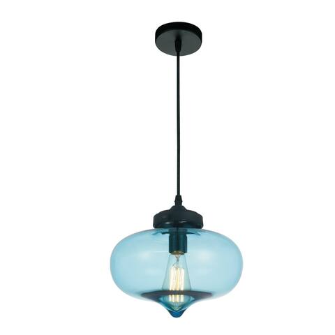 1 Light Mini Pendant with Transparent Blue Shade.