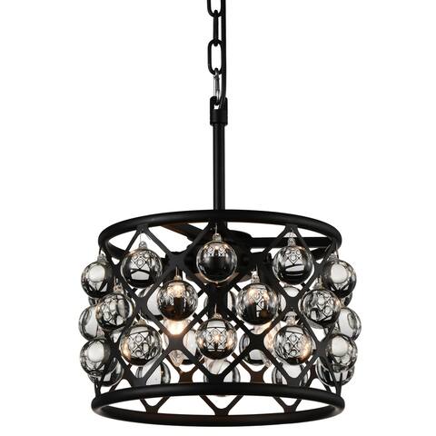 The Gray Barn Drum Cloondance 3-light Mini Pendant with Black Finish and Clear Crystals.