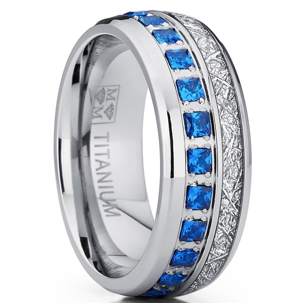 Oliveti Anium Wedding Band Imitation Meteorite Engagement Oliveti Anium Wedding Band Imitation Meteorite Engagement Ring Blue Cubic Zirconia 8mm