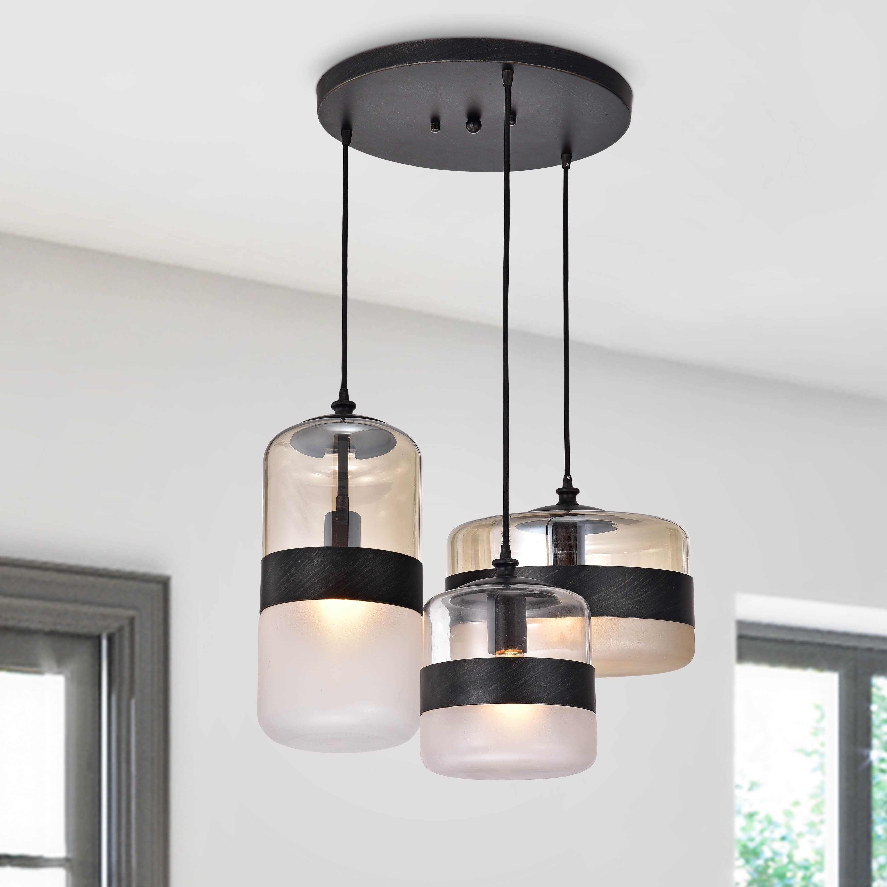 Eugenia Industrial 3-Light Cluster Pendant Chandelier in Antique Black (Bronze Finish/Oil Rubbed) - Chandeliers For Bedrooms by Overstock.com