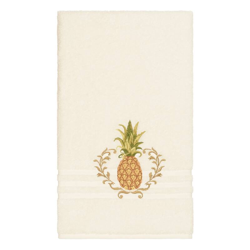 Authentic Hotel and Spa Turkish Cotton Pineapple Embroidered Cream Bath Towel