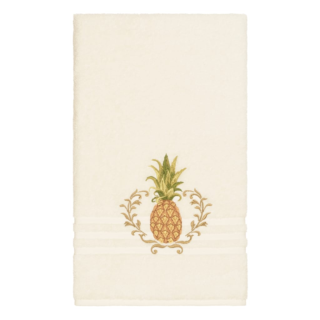 Authentic Hotel and Spa Turkish Cotton Pineapple Embroidered Cream Bath Towel