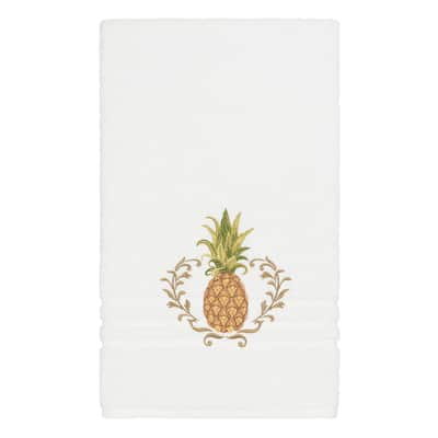 Authentic Hotel and Spa Turkish Cotton Pineapple Embroidered White Bath Towel