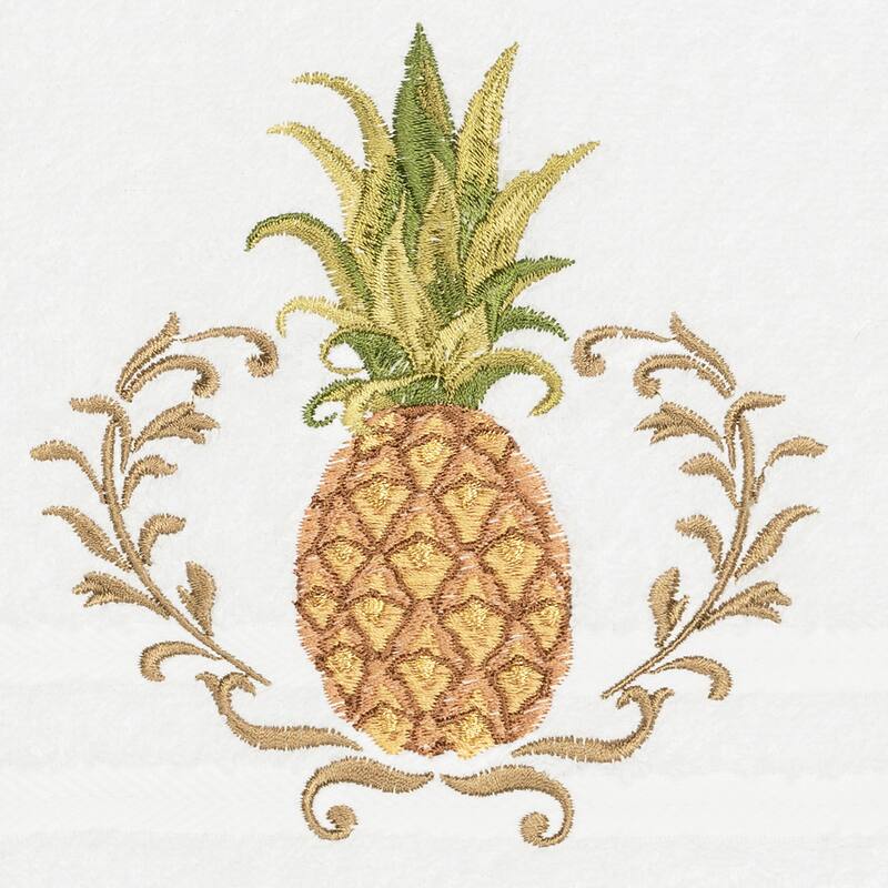 Authentic Hotel and Spa Turkish Cotton Pineapple Embroidered White Hand Towel
