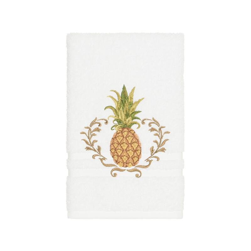 Authentic Hotel and Spa Turkish Cotton Pineapple Embroidered White Hand Towel