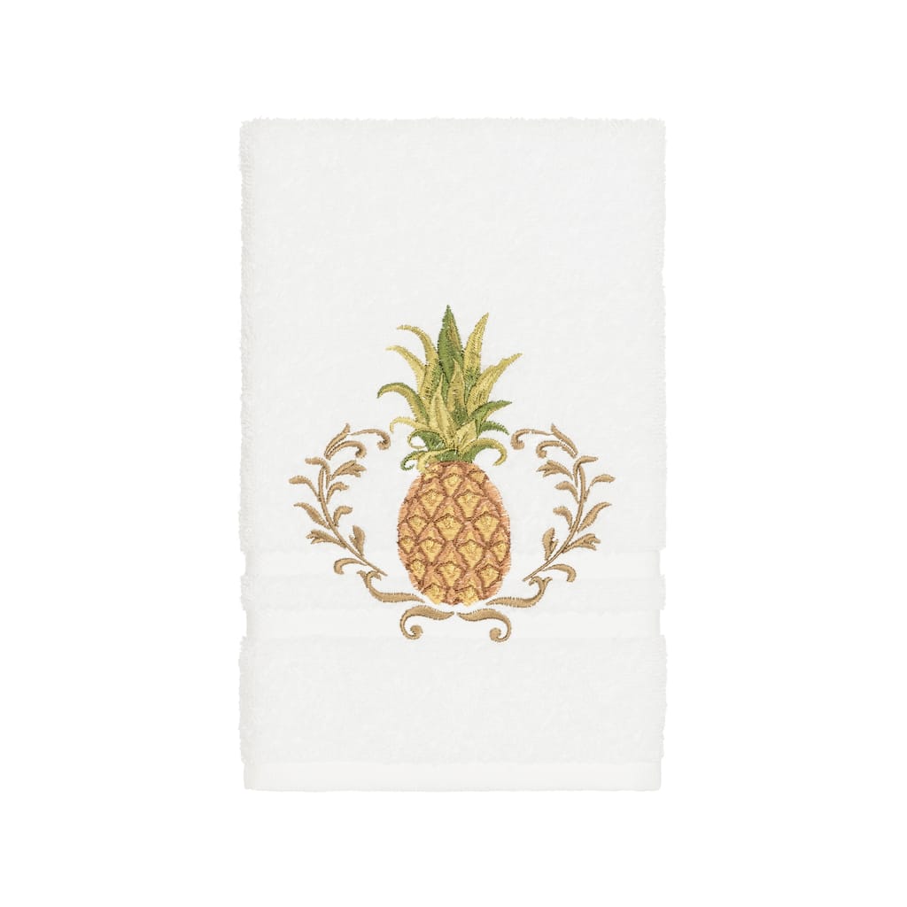 Authentic Hotel and Spa Turkish Cotton Pineapple Embroidered White Hand Towel