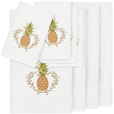 Authentic Hotel and Spa Turkish Cotton Pineapple Embroidered White 8-piece Towel Set