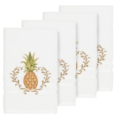 Authentic Hotel and Spa Turkish Cotton Pineapple Embroidered White 4-piece Hand Towel Set