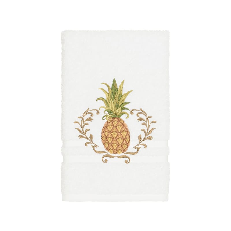Authentic Hotel and Spa Turkish Cotton Pineapple Embroidered White 4-piece Towel Set
