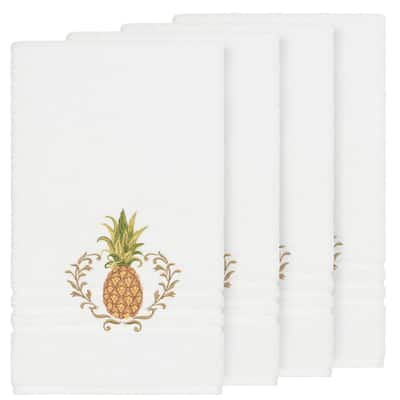 Authentic Hotel and Spa Turkish Cotton Pineapple Embroidered White 4-piece Bath Towel Set