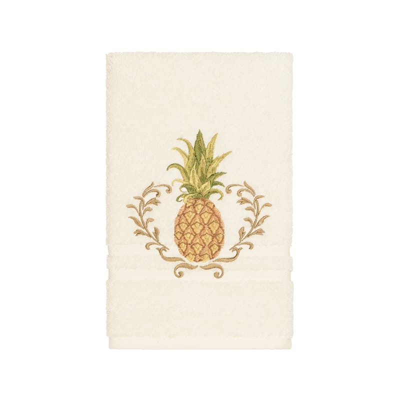 Authentic Hotel and Spa Turkish Cotton Pineapple Embroidered Cream 4-piece Towel Set