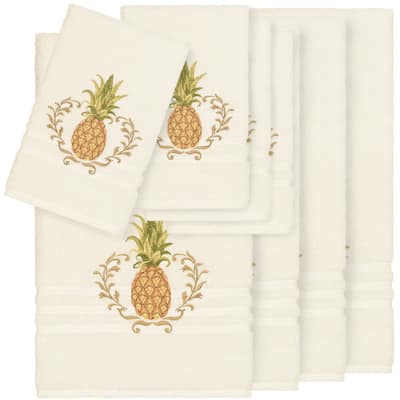 Authentic Hotel and Spa Turkish Cotton Pineapple Embroidered Cream 8-piece Towel Set