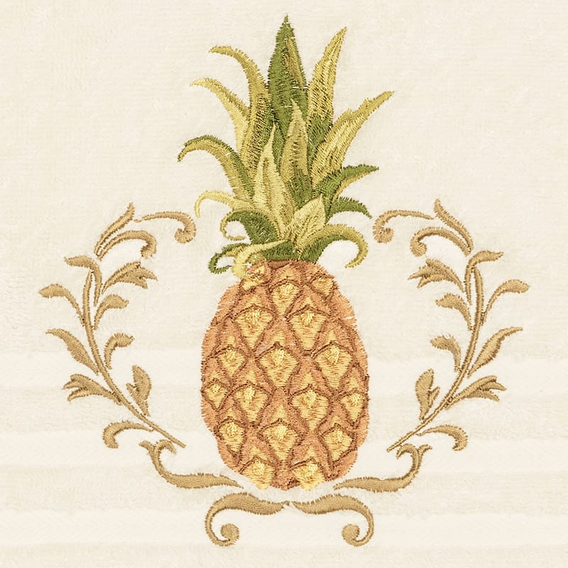 Authentic Hotel and Spa Turkish Cotton Pineapple Embroidered Cream 3-piece Towel Set