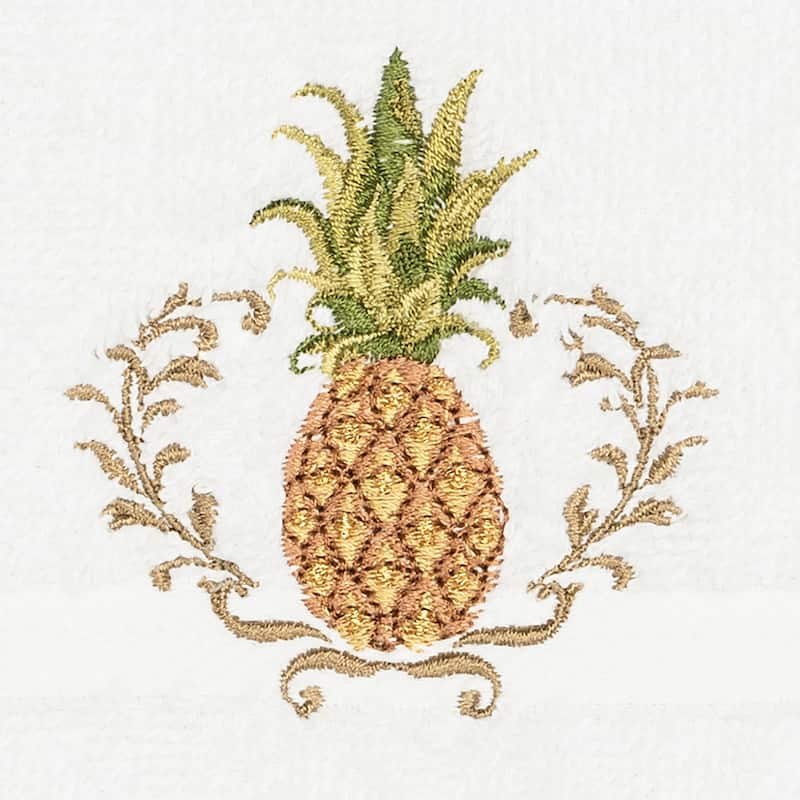 Authentic Hotel and Spa Turkish Cotton Pineapple Embroidered White 2-piece Washcloth Set