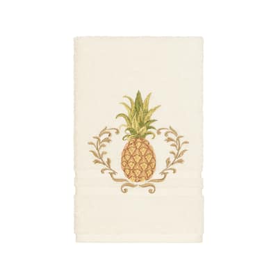 Authentic Hotel and Spa Turkish Cotton Pineapple Embroidered Cream Hand Towel