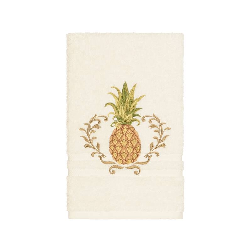 Authentic Hotel and Spa Turkish Cotton Pineapple Embroidered Cream Hand Towel