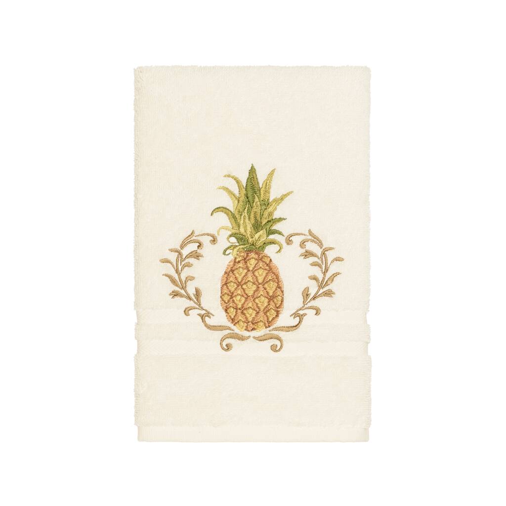 Authentic Hotel and Spa Turkish Cotton Pineapple Embroidered Cream Hand Towel