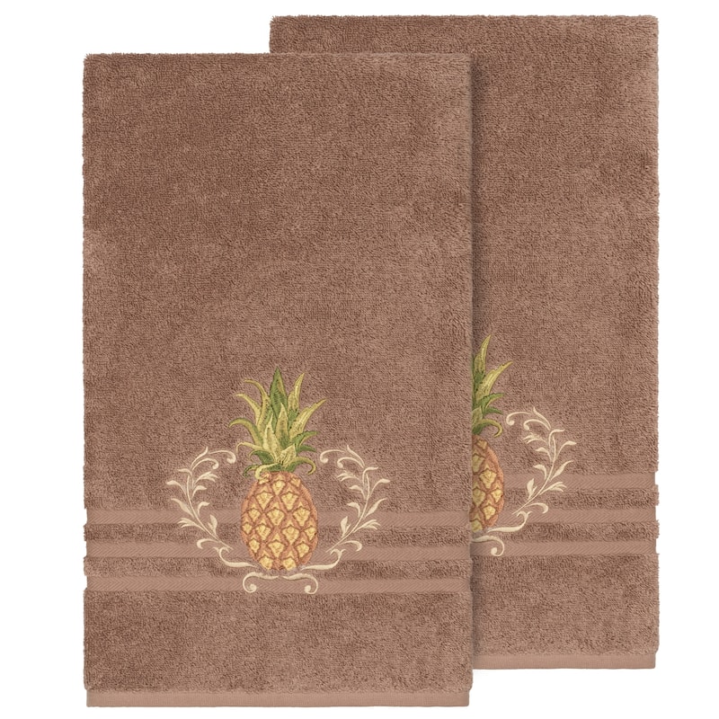 Authentic Hotel and Spa Turkish Cotton Pineapple Embroidered Latte Brown 2-piece Bath Towel Set