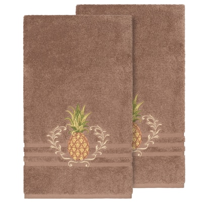 Authentic Hotel and Spa Turkish Cotton Pineapple Embroidered Latte Brown 2-piece Bath Towel Set
