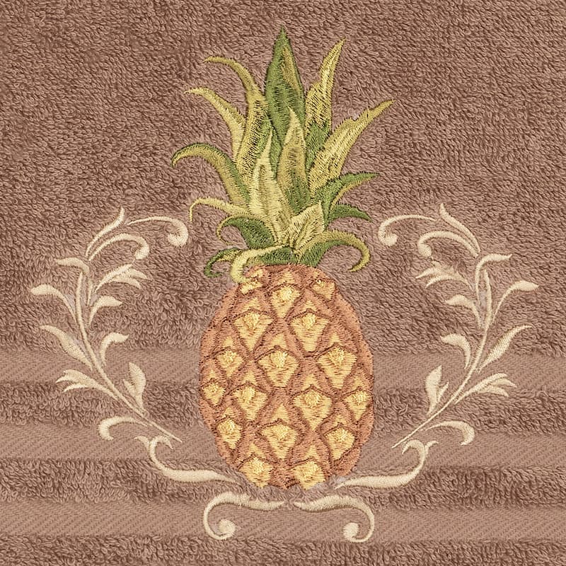 Authentic Hotel and Spa Turkish Cotton Pineapple Embroidered Latte Brown 2-piece Bath Towel Set