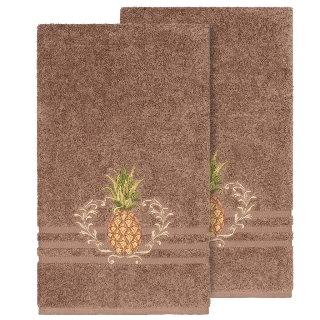 Authentic Hotel and Spa Turkish Cotton Pineapple Embroidered Latte Brown 2-piece Bath Towel Set