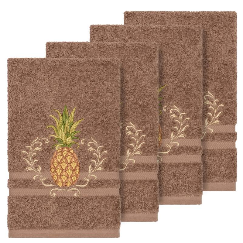 Authentic Hotel and Spa Turkish Cotton Pineapple Embroidered Latte Brown 4-piece Hand Towel Set