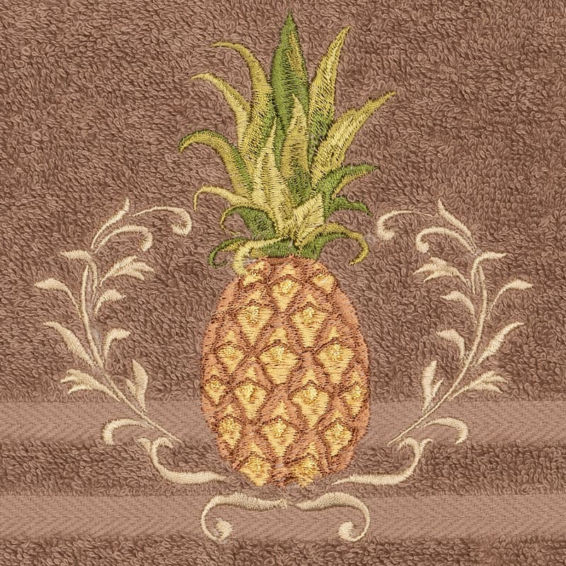 Authentic Hotel and Spa Turkish Cotton Pineapple Embroidered Latte Brown 2-piece Towel Hand Set