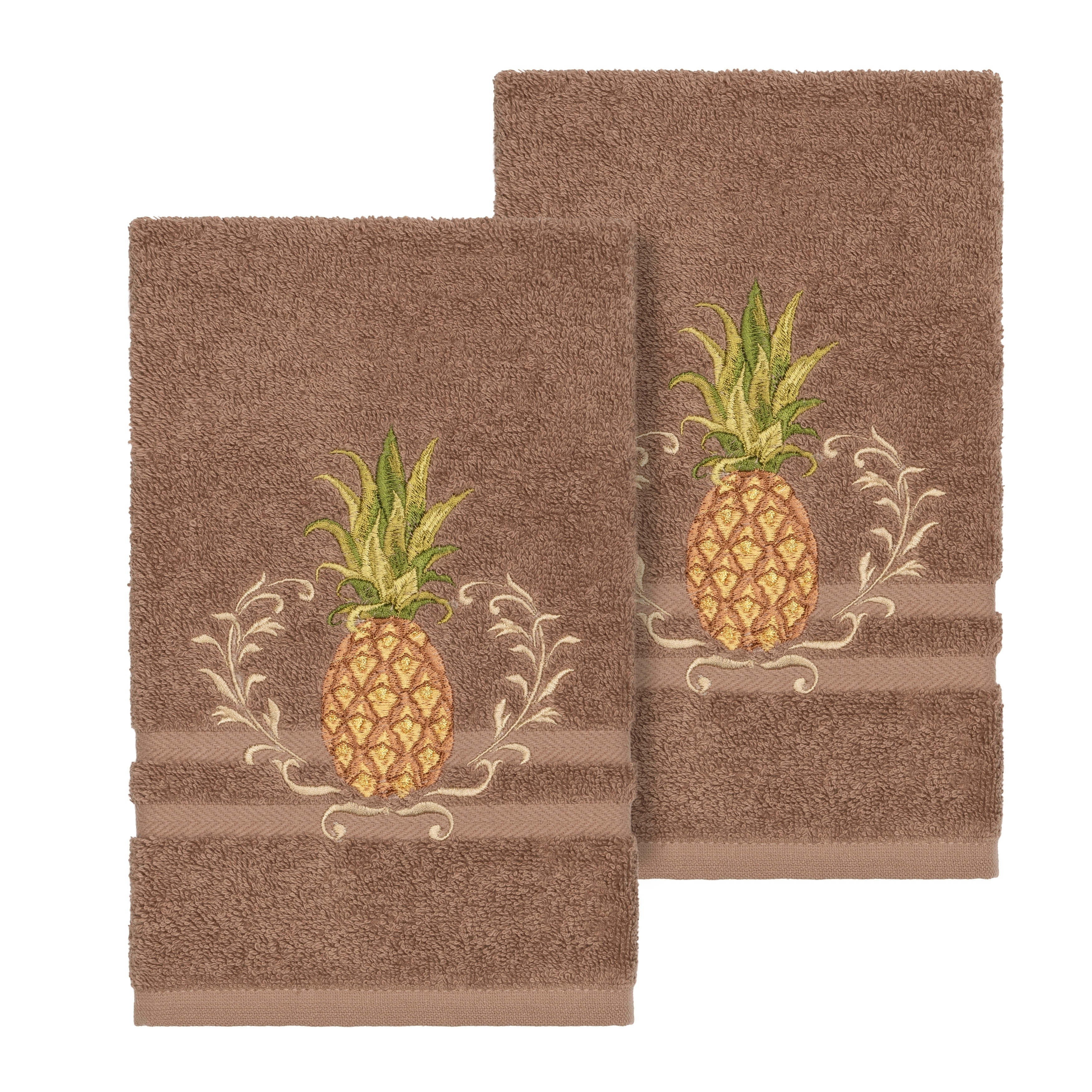 Authentic Hotel and Spa Turkish Cotton Pineapple Embroidered Latte Brown 2-piece Towel Hand Set