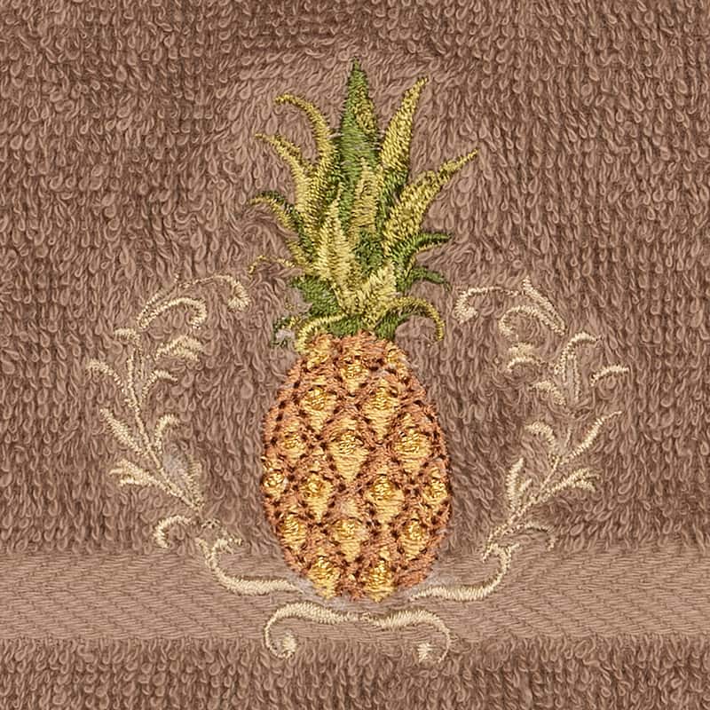 Authentic Hotel and Spa Turkish Cotton Pineapple Embroidered Latte Brown 2-piece Washcloth Set