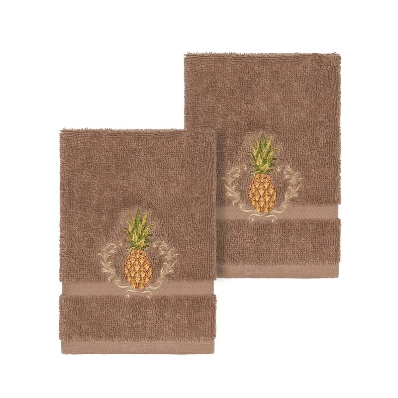 Authentic Hotel and Spa Turkish Cotton Pineapple Embroidered Latte Brown 2-piece Washcloth Set