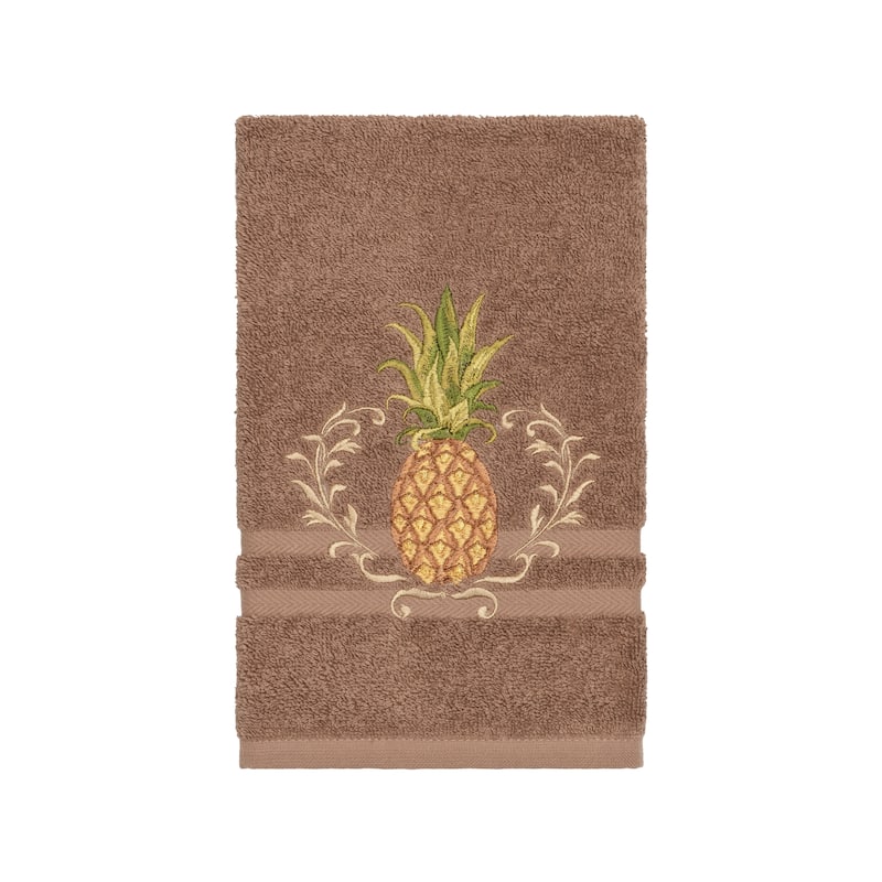 Authentic Hotel and Spa Turkish Cotton Pineapple Embroidered Latte Brown 4-piece Towel Set