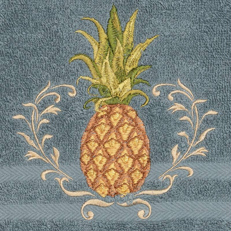 Authentic Hotel and Spa Turkish Cotton Pineapple Embroidered Teal Blue 4-piece Hand Towel Set