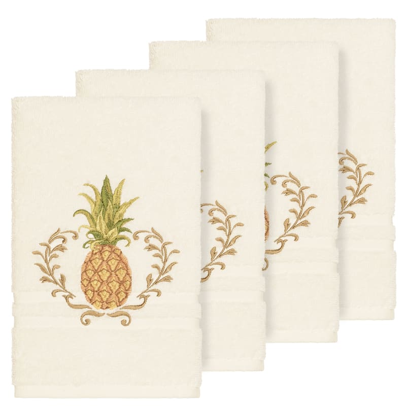 Authentic Hotel and Spa Turkish Cotton Pineapple Embroidered Cream 4-piece Hand Towel Set