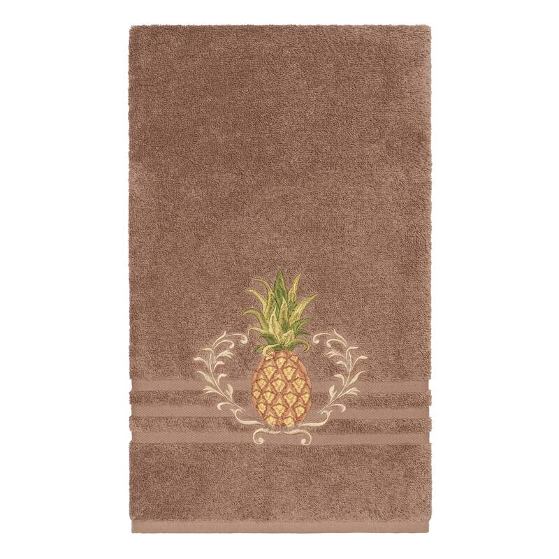 Authentic Hotel and Spa Turkish Cotton Pineapple Embroidered Latte Brown Bath Towel