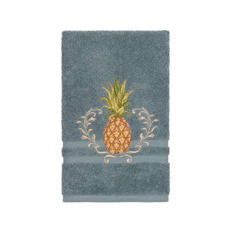 Authentic Hotel and Spa Turkish Cotton Pineapple Embroidered Teal Blue Hand Towel
