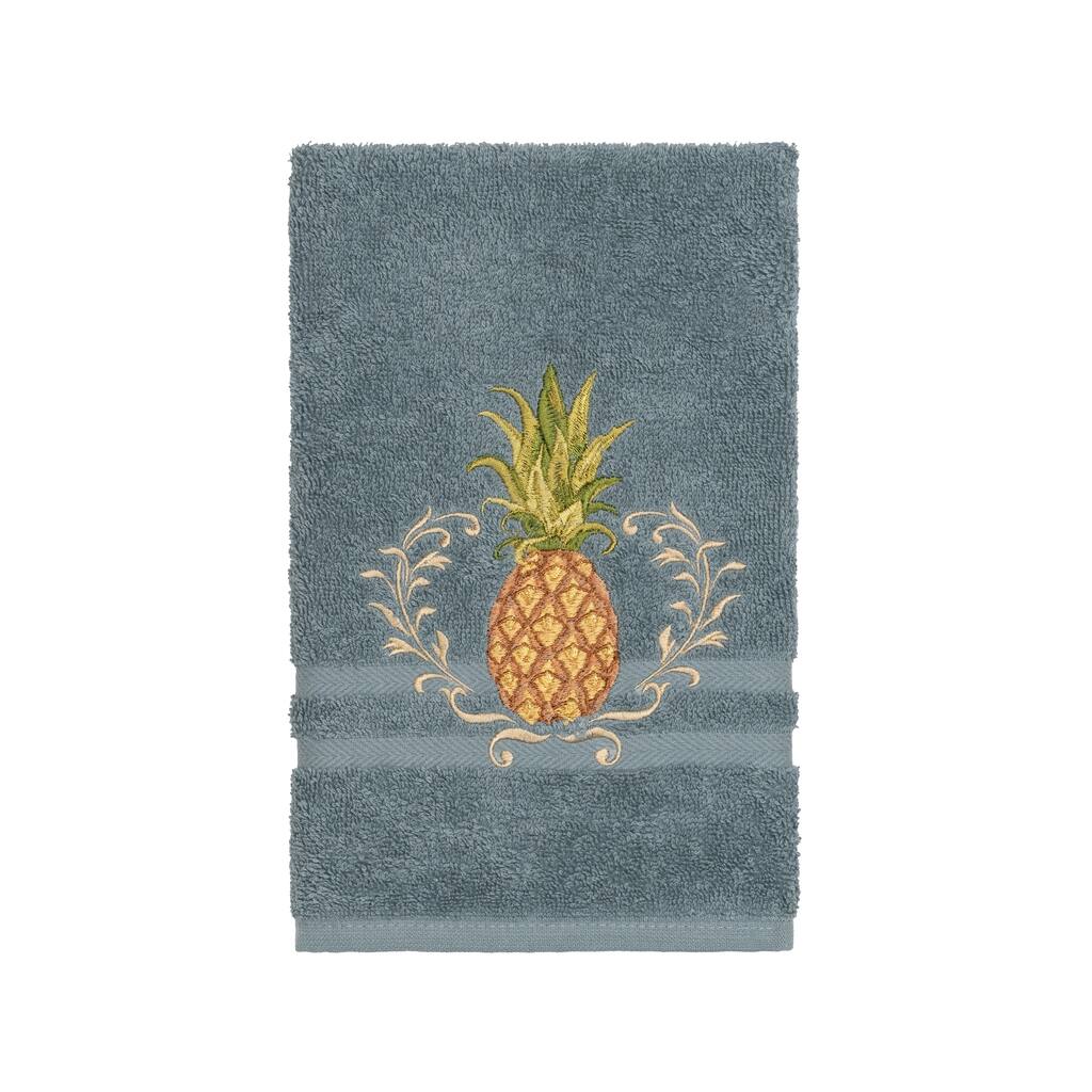 Authentic Hotel and Spa Turkish Cotton Pineapple Embroidered Teal Blue Hand Towel