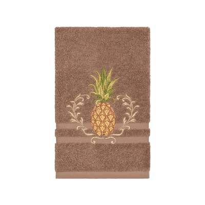 Authentic Hotel and Spa Turkish Cotton Pineapple Embroidered Latte Brown Hand Towel